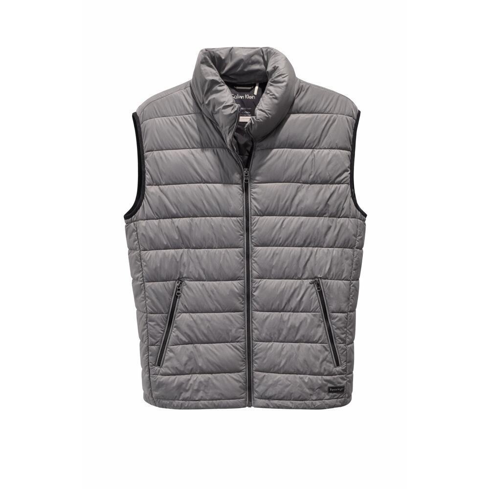 Calvin Klein Gray Puffer Vest Water Resistant Full Zip Lightweight Mens Large